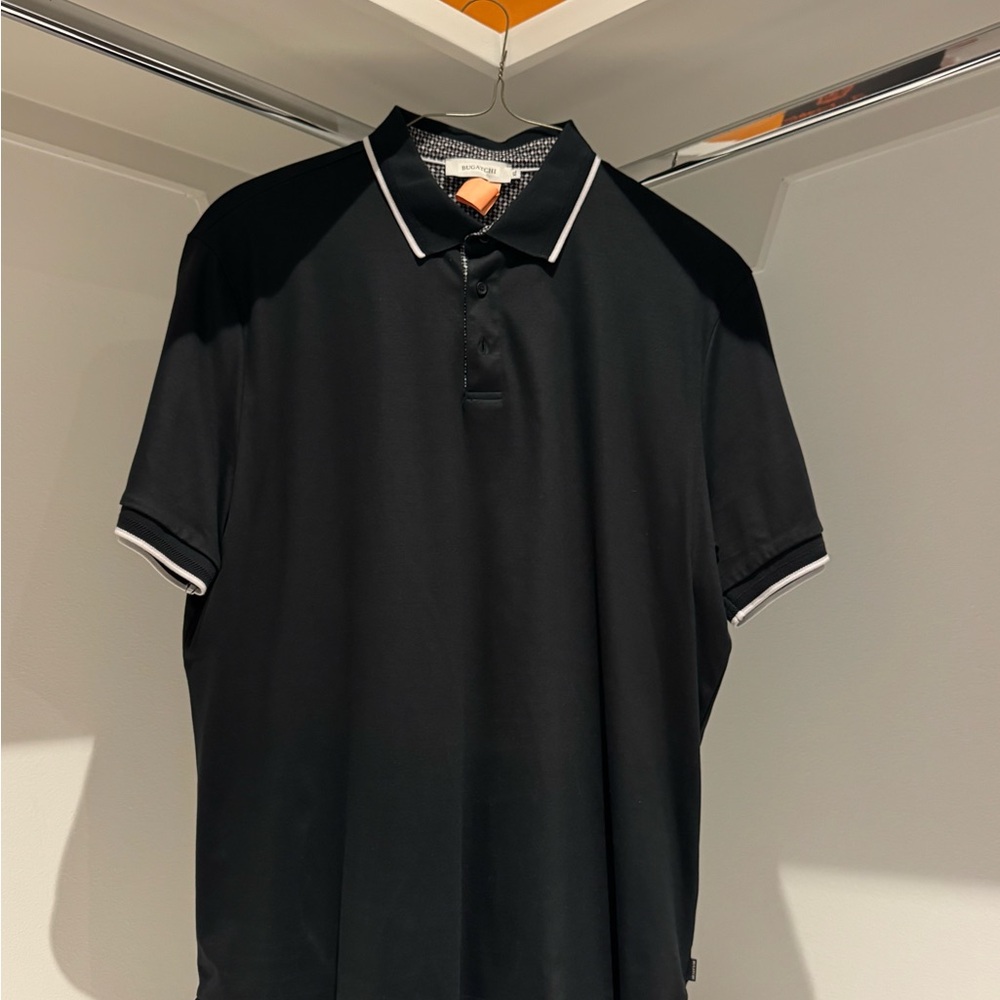 Bugatchi Black Polo Shirt with White Accents